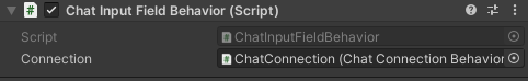 Chat Input Field Behavior component in the Unity inspector ChatInputFieldBehavior