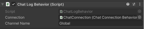 Chat Log Behavior component in the Unity inspector ChatLogBehavior